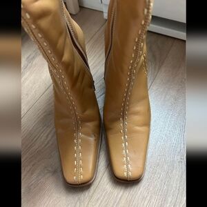 Vintage leather contrast seam wedge boots 7.5